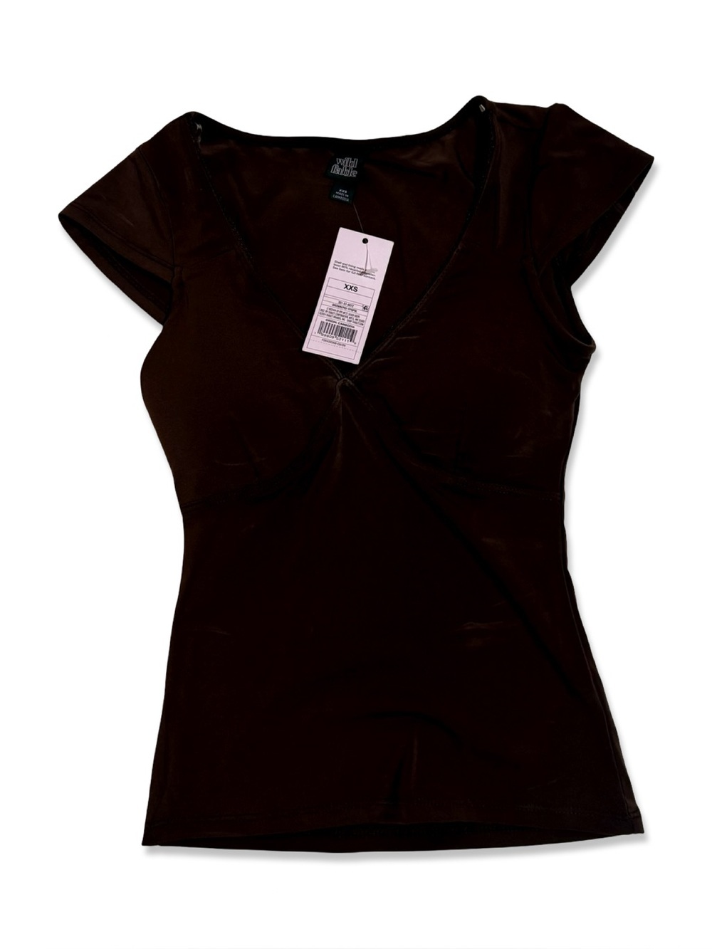 Wild Fable™ Picot Trim Cap Sleeve Deep V-Neck T-Shirt - Brown XXS | NWT - Picture 3 of 6